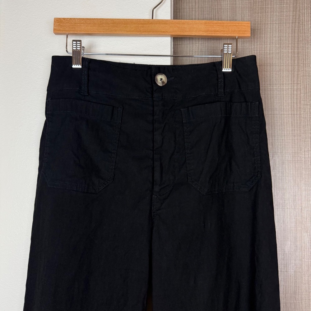 Maeve Anthropologie Black Colette Magic Fabric Crop Wide Leg Pants Linen Size 30 - Picture 5 of 11